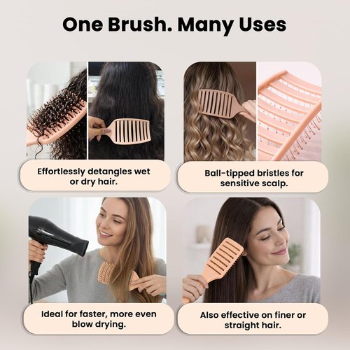 Herstyler Vented Hair Brush - Fast Detangling for Thick, Curly, or Wavy Hair - Peach Color