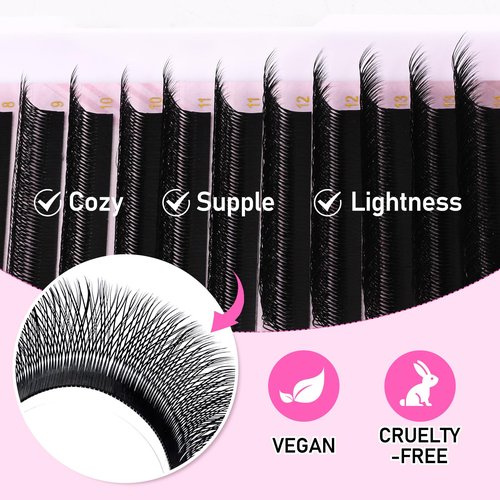 Arison Lashes Double Layers 4DW Shape Eyelash Extension Natural Soft Volume 0.07mm D Curl 8-15mm Mix Premade Fans Faux Mink Matte Black 12 rows