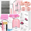 DIY Lash Extension Kit with 280 PCS 9-16mm 40D Lashes Clusters 200ml/6.7fl.oz Lash Cleanser Eyelash Shampoo Mini USB Portable Lash Fan Bond and Seal Remover Eyeliner Eyelid Cleaning Brush