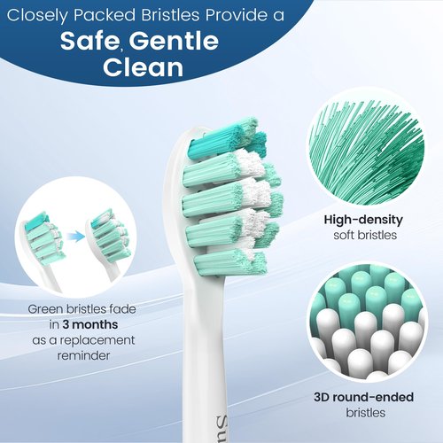 SuitShine Replacement Toothbrush Heads Compatible with Philips Sonicare and More Click-on Handles 8 Pack White