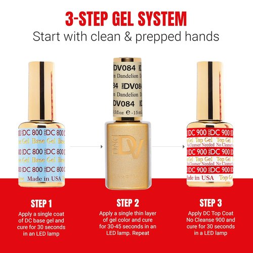 DND Gel Polish Set - Coquette Collection | UV/LED Gel & Air Dry Nail Lacquer Duo, 084 Dandelion, 0.5 Fl Oz