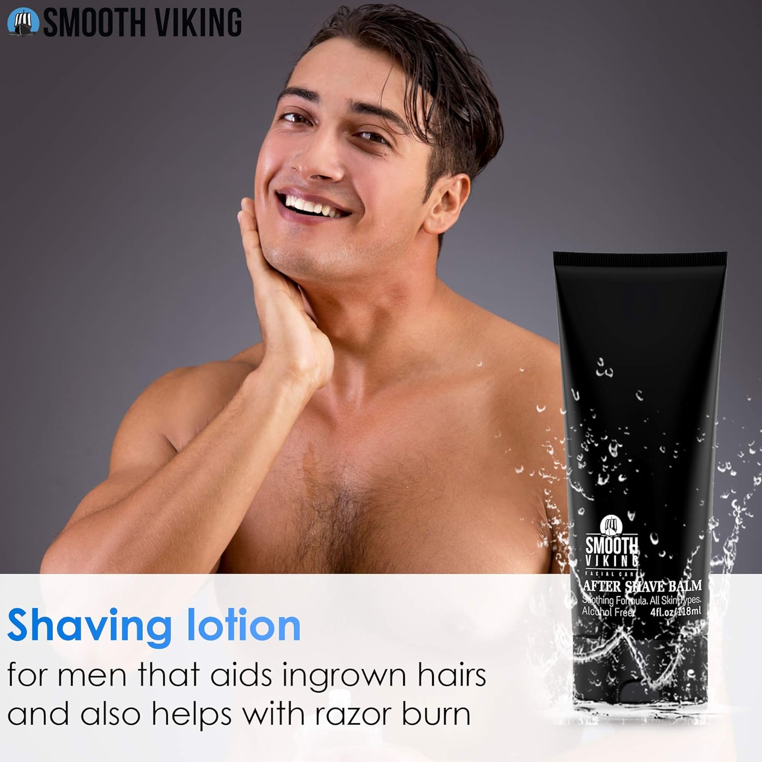Smooth Viking After Shave Balm - Alcohol-Free Soothing Moisturizer for Men with Spiced Black Pepper Scent (4 Oz)