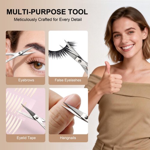 PAFASON High Precision Manicure Scissor Set, 2 PC Multi-Purpose Curved and Straight Cuticle Beauty Grooming Tool for Eyelash, Eyebrow Nail Dry Skin,Stainless Steel, Safety Cases