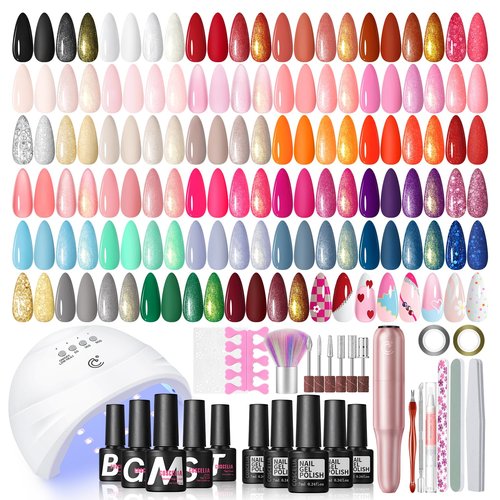 COSCELIA 66pcs Gel Nail Polish Kit with U V light and Drill 35 Colors Spring Gel Polish Set 5pcs Top Base Coat Nail Art Starter French Gel Manicure Kit Gifts for Women Girls