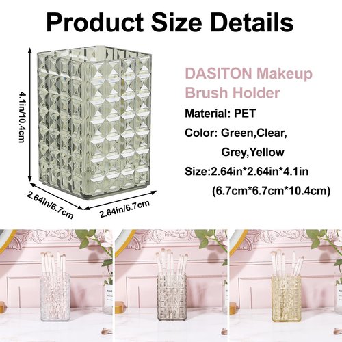 DASITON Makeup Brush Holder Organizer, Acrylic Makeup Brush Cup, Diamond Striped Make Up Brush Holder for Vanity, Bathroom Countertop, Toothbrush Holders, Pen Holder for Desk Storage (Green)