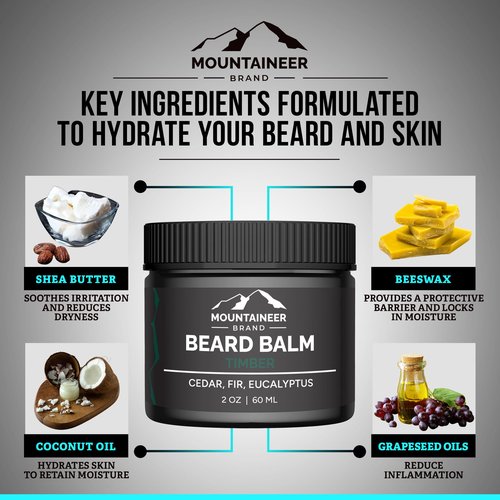 Mountaineer Brand Natural Beard Balm with Timber Scent | Scents Inspired by Nature | Beard Butter for Men | Leave in Condidtioner | Hydrates, Softens and Tames | Made in West Virginia | 2oz
