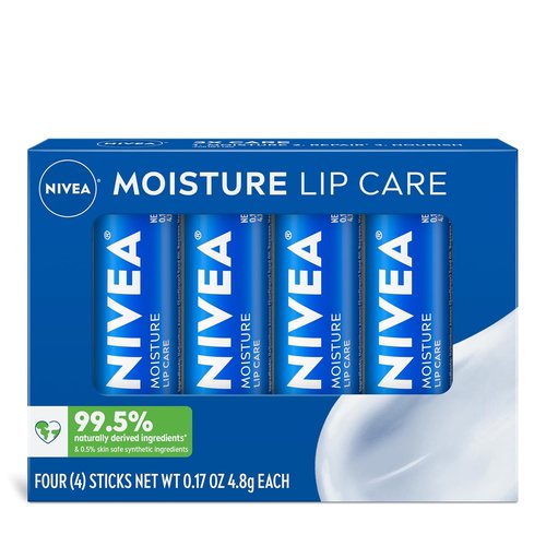 NIVEA Moisture Lip Care - Hydrating Lip Balm with Shea Butter & Nourishing Oils | 0.17 Oz Stick, Pack of 4