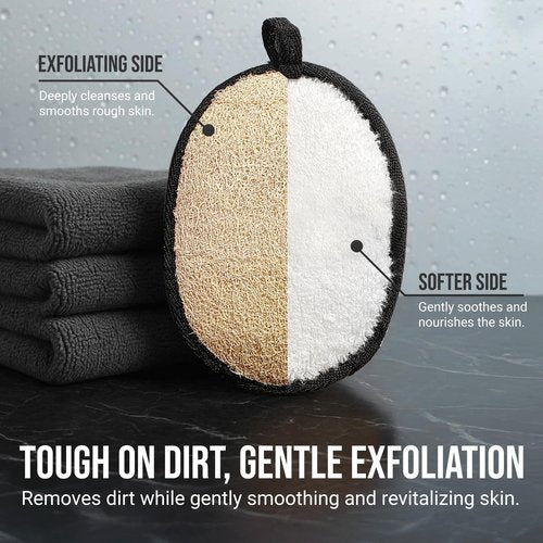 CraftsOfEgypt Natural Loofah Body Scrubber for Men, 2PCS Black & White Set – Egyptian Luffa Sponge Exfoliator for Shower, Bath & Body Care, Durable Men's Hygiene Pad, Gentle Skin Exfoliating Tool