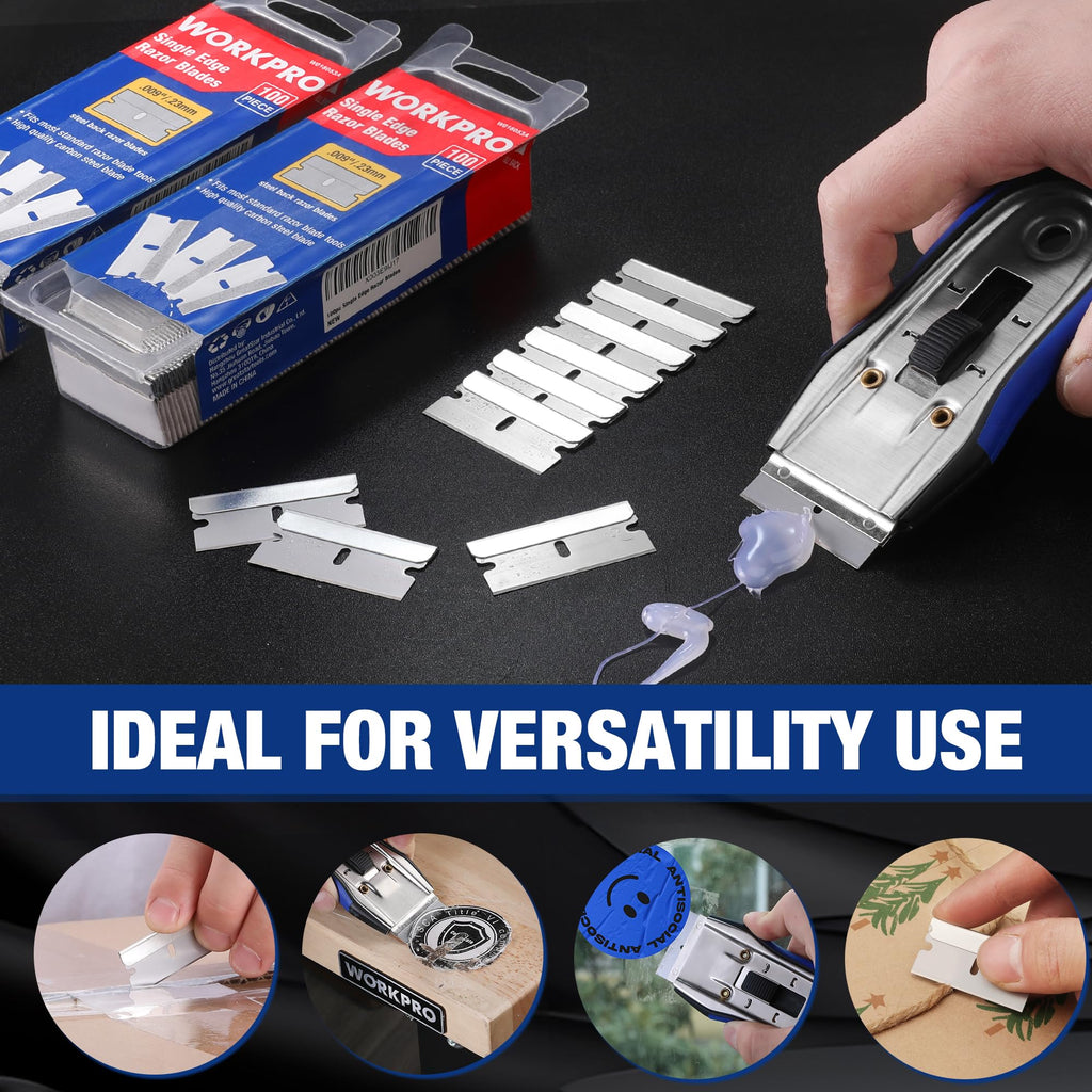 WORKPRO 1000-Pack Single Razor Edge Blades, Industrial Scraper Razor Blades, High Carbon Steel One Edge Razor Blades
