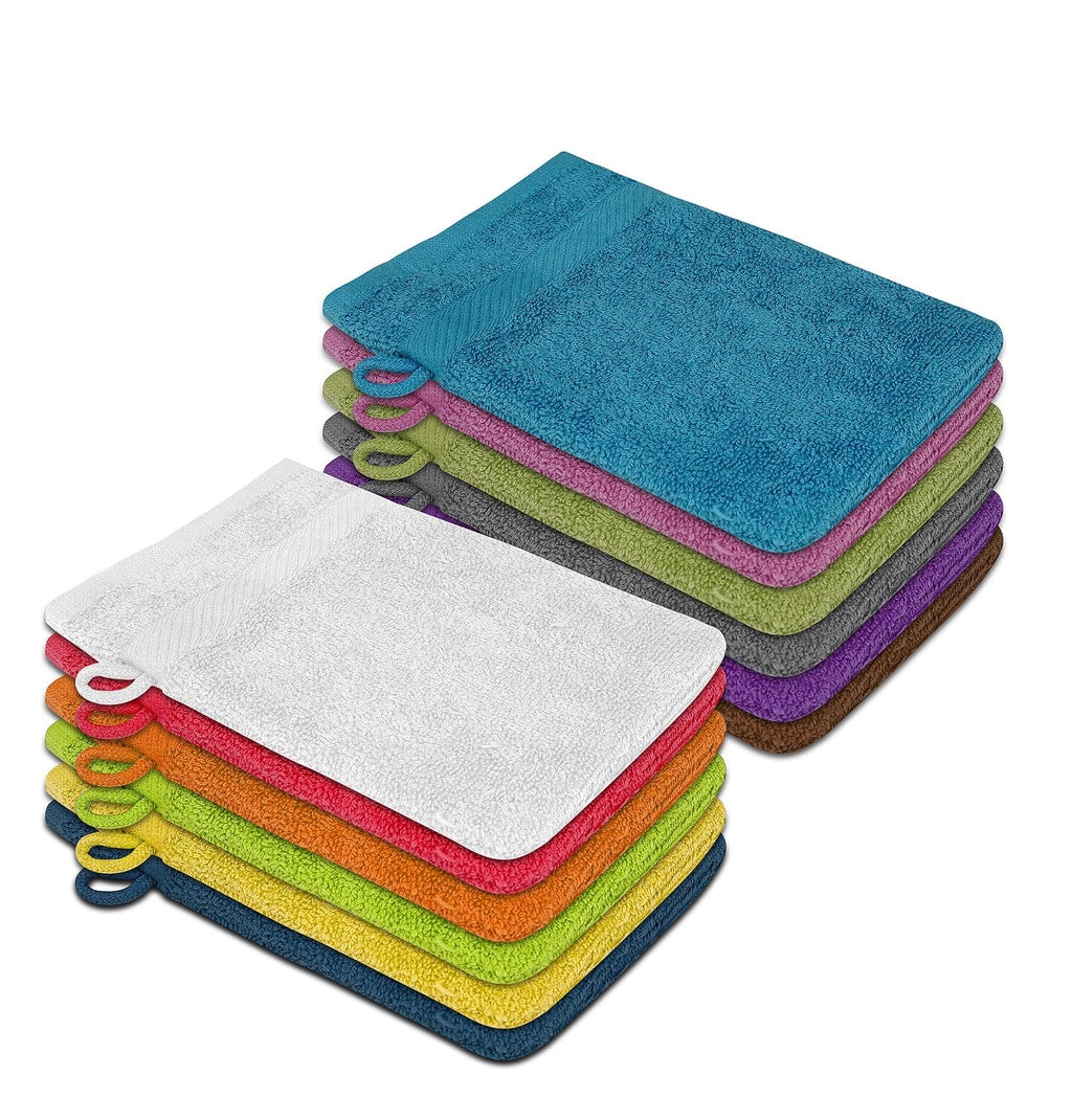 ZUPERIA Premium Bath Mitts - Pack of 12 (6 x 9 Inches) - 100% Cotton European Style Washcloths with Loop - Super Soft and Absorbent Bath Washcloths (Assorted)
