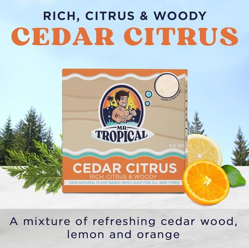 Mr. Tropical Cedar Citrus Soap Bar - Handmade Natural Soap with Organic Ingredients, 5.5 Oz