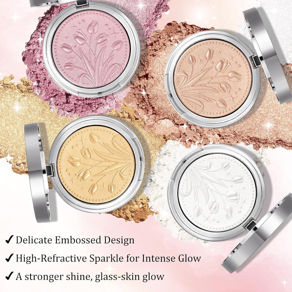 UCANBE Sparkle Bomb Highlighter - Weightless Baked Illuminator Palette for Face & Body | Luxurious Golden