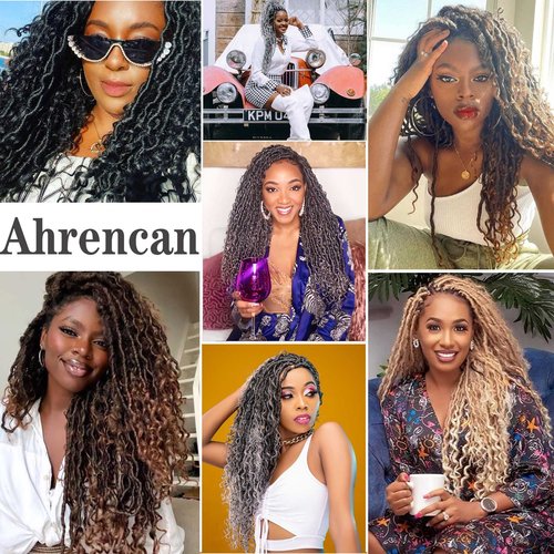 Ahrencan Boho Goddess Locs Crochet Hair 18 Inch, 7 Packs With Curly Ends, Soft Pre-Looped Hippie Locs for Women (18in, Pack of 7, 1B#)