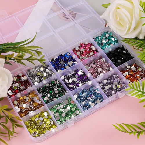 15000Pcs Flatback Rhinestones for Crafts, 5mm Mixed Color Crystals Rhinestone, Resin Flatback Glitter Gems Nail Diamonds Rhinestones for Clothes Accessories DIY