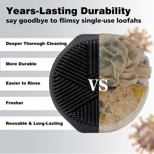 PeaKalo Silicone Body Scrubber for Men Women, Dual-Sided Gentle Exfoliating Body Scrubber Scalp Scrubber Massager for Deep Cleansing, Soft Silicone Loofah Body Brush with Hanging Holes (Black+Pink)