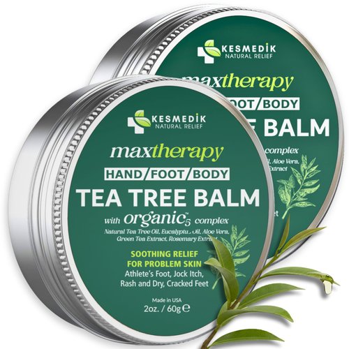KESMEDIK Tea Tree Oil Balm for Skin, Soothes Itching, Rashes & Dry Skin, Antifungal Defense for Athlete’s Foot, Jock Itch, Chafing, Bug Bites & Eczema, Natural, Effective & Safe for All Ages, 2-Pack