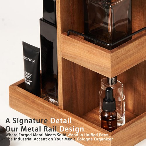 Cologne Organizer for Men, Solid Acacia Wood 3-Tier Rotating Stand - Natural Grain Bathroom & Vanity Organizition for Perfume & Skincare, Premium Desk Decor, Unique Birthday Gifts