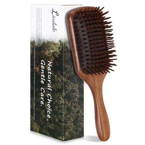 Lindale Walnut Wooden Hair Brush for Hair Growth with Natural Walnut Bristles Detangler Paddle Hairbrush for Massaging Scalp for Women Men, Reduces Static for Curly Hair with Ergonomic Handle Square
