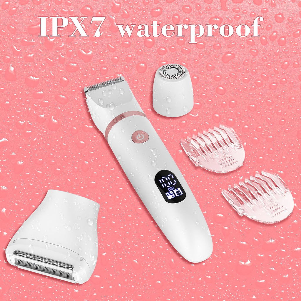 Zivelier 3-in-1 Electric Razor IPX7 Waterproof Bikini Trimmer Wet & Dry Use Painless Personal Trimmer Groomer for Ladies Face Body Legs Bikini Public Hairs Electric Lady Shaver with Replaceable Heads