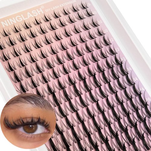 Fairy Lash Clusters Manga Cluster Eyelash NINGLASH Anime Lash Clusters Wispy Eyelashes Extensions Natural Look C Curl Individual 8-18MM 140pcs Wet-Look Spiky Eye Lash Ultra-Thin Clear Lash Band