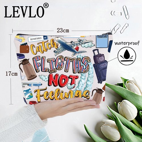 LEVLO Flight Attendant Cosmetic Make Up Bag Pilot Gift Catch The Flights Not Feelings Makeup Zipper Pouch Bag Airplane Traveler Gift (Flights Not Bag)