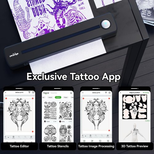 PeriPage Tattoo Stencil Printer, P91 Tattoo Printer Machine, Wireless Thermal Tatoo Printers with Paper, Stencil Machine for Tattooing Compatible with Phone, Tablet, PC