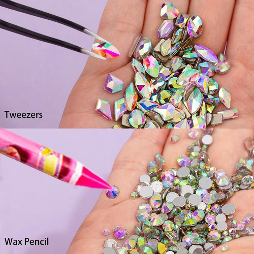 8000pcs Nail Gems and Rhinestones for Nails Art, 240 Shaped Glass AB Crystals Nail Charms for Nails Design, 3D Nail Charms and Gems Nail Jewels, Nail Diamonds Rhinestones Kit w/Wax Pencil, Tweezer