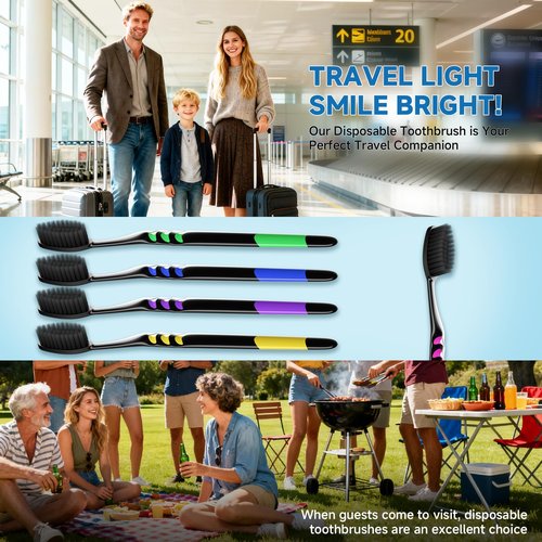 JBEIJIAN 150 PCS Individually Wrapped Bulk Toothbrush Pack, Disposable Soft Bristle for Adult or Kid, Ergonomic Handle, Perfect for Travel, Hotel, Donation