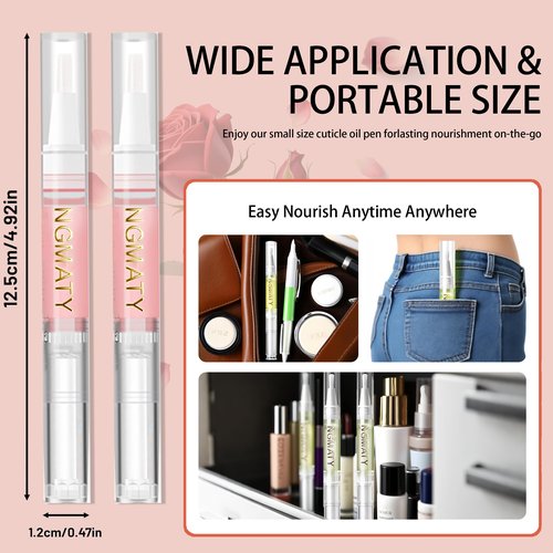 NGMATY 2PCS Cuticle Oil Pen, Finger Edge Manicure Nourishing Pen, Multiple Flavor Cuticle Revitalizer Oil Pen, Nail Strengthener And Growth For Damaged Skin Thin Nail, 2ml (Rose)