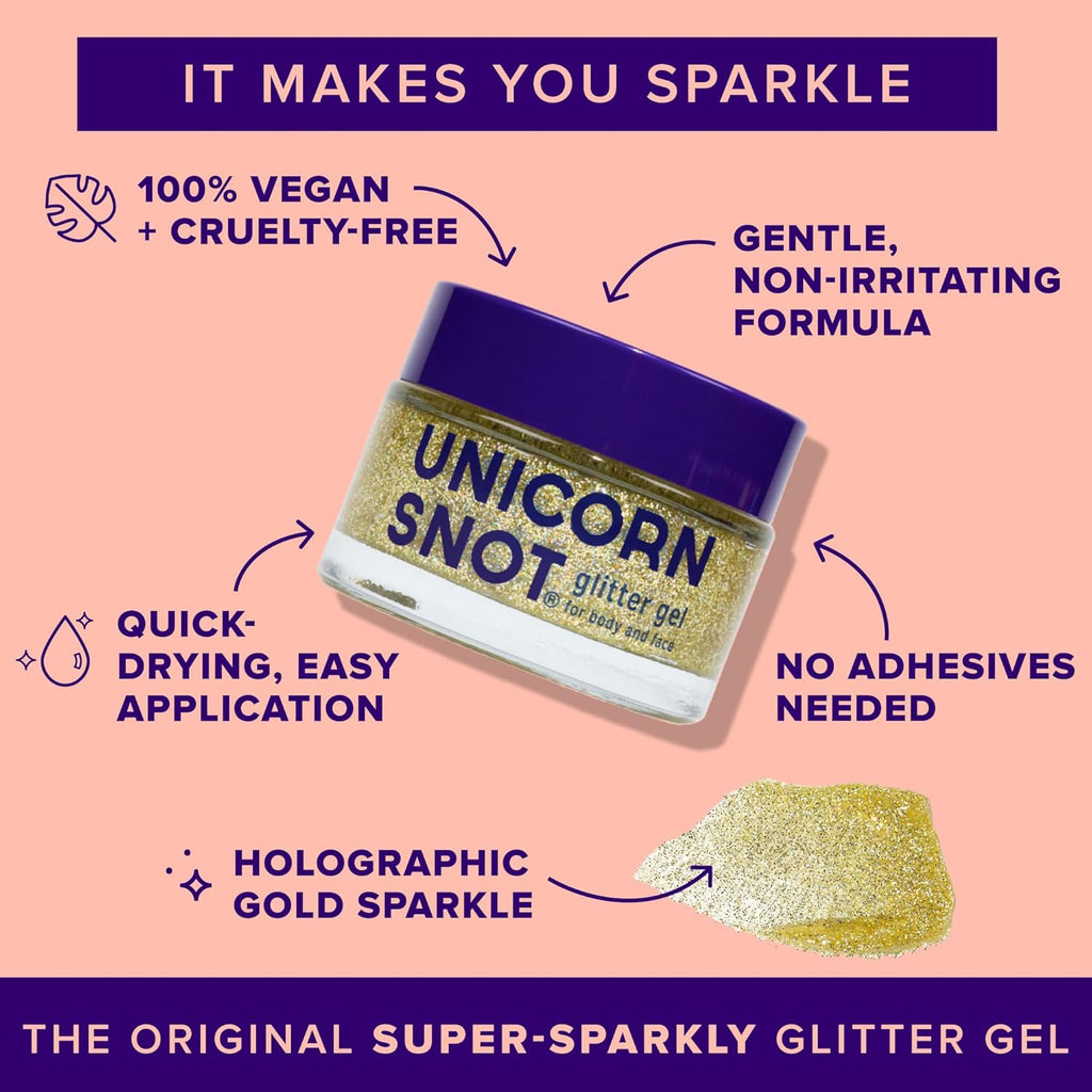 Unicorn Snot Holographic Face & Body Glitter Gel - Vegan, Cruelty-Free, 1.7 oz Gold Bling