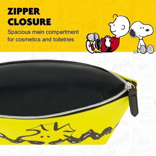 Concept One Peanuts Woodstock Travel Makeup Bag, Trapezoid Cosmetic Organizer Pouch for Women, Yellow