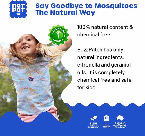 NATPAT Buzz Patch Mosquito Stickers for Kids - All-Natural Citronella, Non-Toxic, DEET-Free | 48 Pack