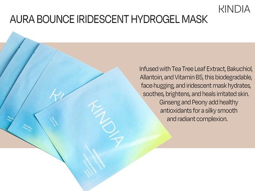 KINDIA Aura Bounce Pack - 5 Biodegradable Korean Sheet Masks, Tea Tree, Bakuchiol, Ginseng, Peony, Hydrating, Repairing, Ayurvedic Enriched - Rejuvenating Skincare Routine