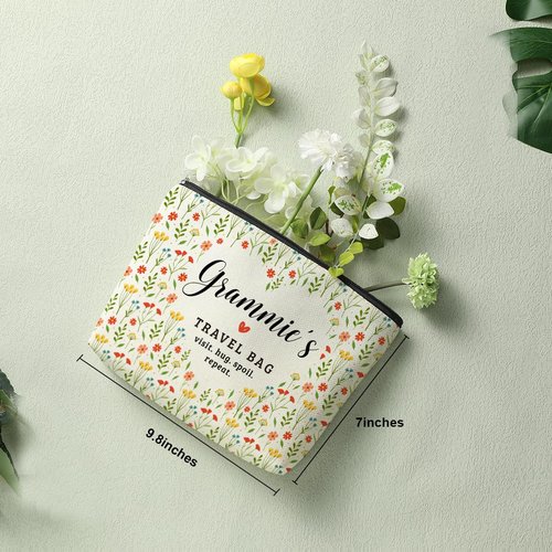 Grammie's Travel Bag Mothers Day Makeup Bag Grandma Gifts Grandma Birthday Gifts Funny Coloful Floral Cosmetic Bags for Women Nana Gigi Mimi Nanny Granny Mom Chirstmas Appreciation Retirement Gift