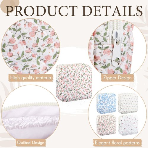 Abbylike 4 Pcs Floral Makeup Bag Cosmetic Bag with Zipper Portable Small Pouches for Purse Toiletry Mini Pouch Cute Mini Makeup Purse for Coin Essentials Items Women (Cute)