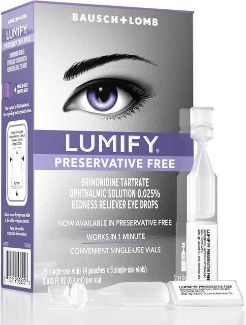 LUMIFY Eye Drops - Preservative-Free Redness Reliever for Sensitive Eyes | 20 Single-Use Vials, Works in 1 Minute