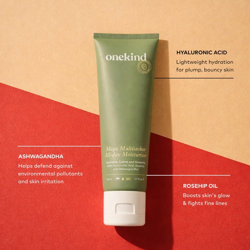 Onekind Mega Multitasker All-Day Moisturizer, Hydrating Face Cream with Hyaluronic Acid and Glycerin, Fragrance-Free Anti-Aging Moisturizer for Sensitive & Mature Skin, Clean Skincare, 1.7 oz