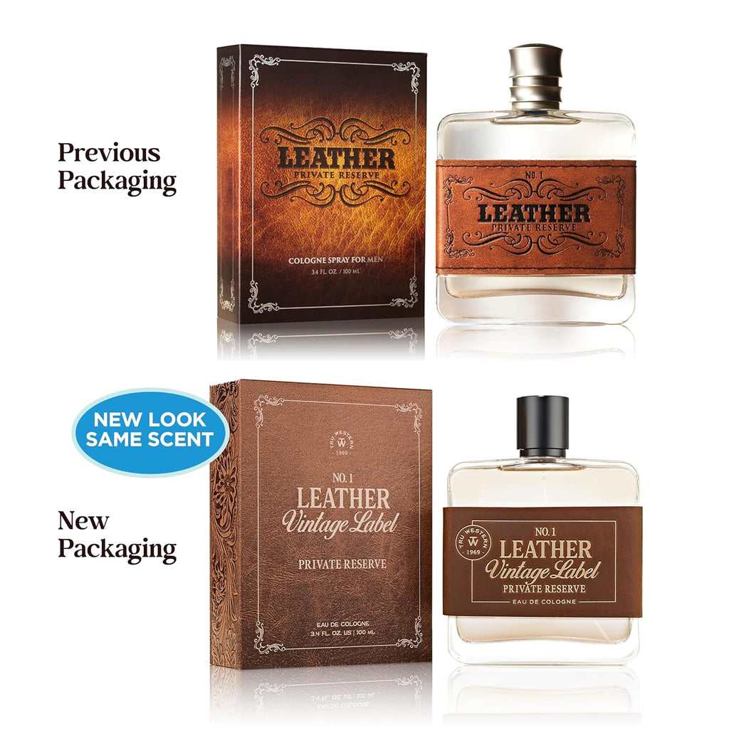 Tru Western Leather No. 1 | Vintage Private Reserve Fragrance - 3.4 fl oz (100 ml) with Cedarwood & Clementine Notes