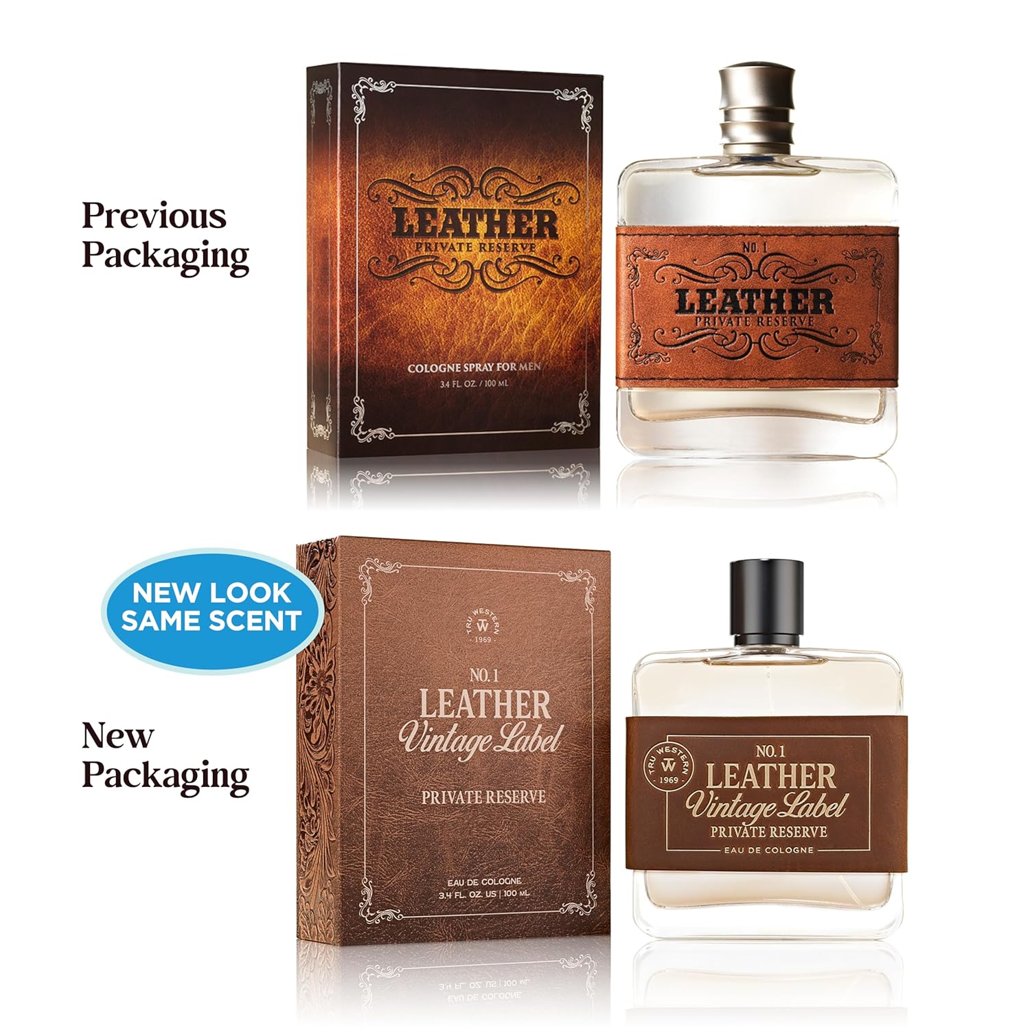 Tru Western Leather No. 1 | Vintage Private Reserve Fragrance - 3.4 fl oz (100 ml) with Cedarwood & Clementine Notes
