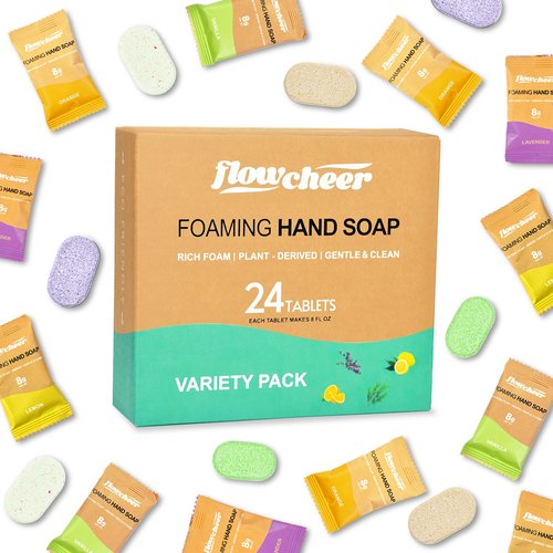 flowcheer Foaming Hand Soap Refill Tablets, 24 Pack, Makes 216 fl oz (24 x 9 fl oz Bottles),Variety Fragrance,Fresh & Clean Handwash, Eco Friendly foam Soap Tablets