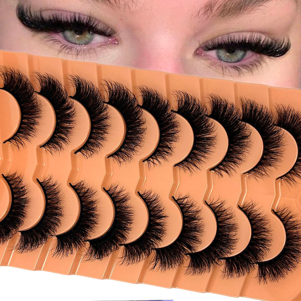 VOCOAK Cat Eye Lashes Mink Wispy Strip Lashes Natural Look Short Fluffy Fox Eye False Eyelashes C Curl Lash Strips Soft Faux Mink Fake Cateye Eyelashes Pack