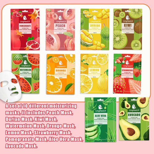 LingHaoLH 20 Pack Facial Sheet Face Mask Variety Set for All Skin Types,Hydrating Moisturizing Sheet Masks Combo