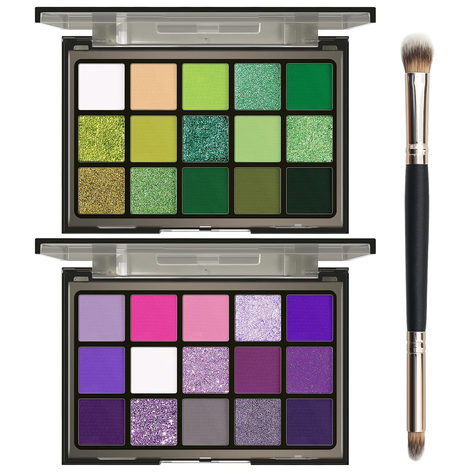 UCANBE Eyeshadow Palette Set - 2pcs Green & Purple Shimmer Matte Metallic Colors | Eye Makeup Kit for Halloween Cosplay