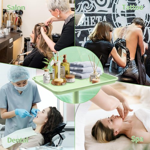 Salon Tray on Wheels, Green Salon Tray Cart with Adjustable Height, Tattoo Rolling Tray, Metal Service Instrument Storage Tray for Salon&Home Use