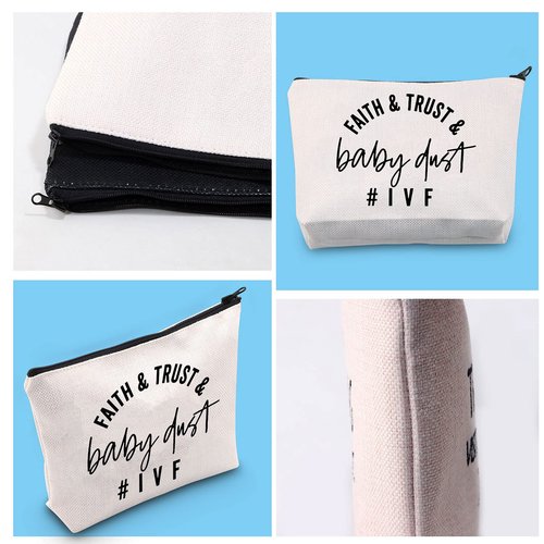 GJTIM IVF Warrior Makeup Bag Faith Trust and Baby Dust IVF IUI Transfer Day Gift Inspirational Infertility Gift (Faith Trust Baby Dust Bag)