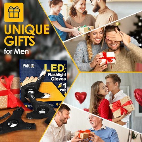 PARIGO LED Flashlight Gloves - Unique Father's Day Gifts for Dad, Grandpa & Husband | Perfect for Camping & Fishing