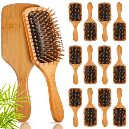 Tessco for you 12 Pcs Bamboo Hair Brushes Bulk Blank Wooden Paddle Brush Natural Scalp Massage Anti Static Hairbrush Engraving DIY Gifts for Women, Party, Wedding(9.65'' X 3.35'',Black)