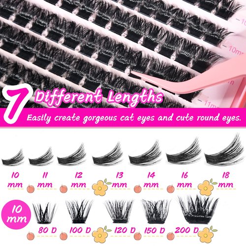 Lash Cluster Eyelash Extensions, 10-18mm Lash Clusters 80D+100D D Curl Individual Wispy False Eyelashes DIY Fluffy Manga Lash Extension for Beginner Friendly at Home (Volume Lash Clusters 518 Pcs)