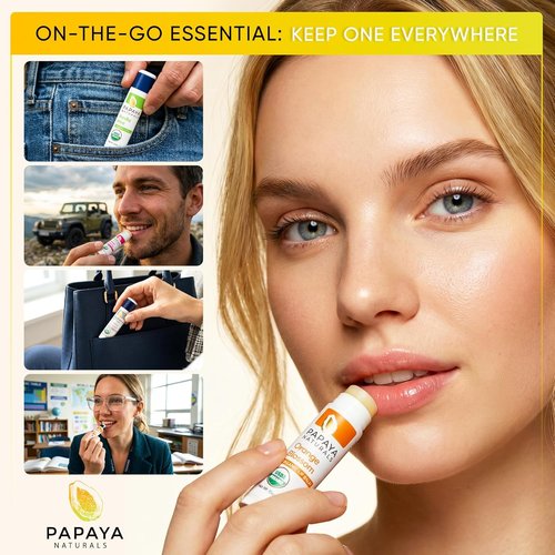 Papaya Naturals Organic Lip Balm Set - 6 Pack of Moisturizing Beeswax & Cocoa Butter in Assorted Flavors