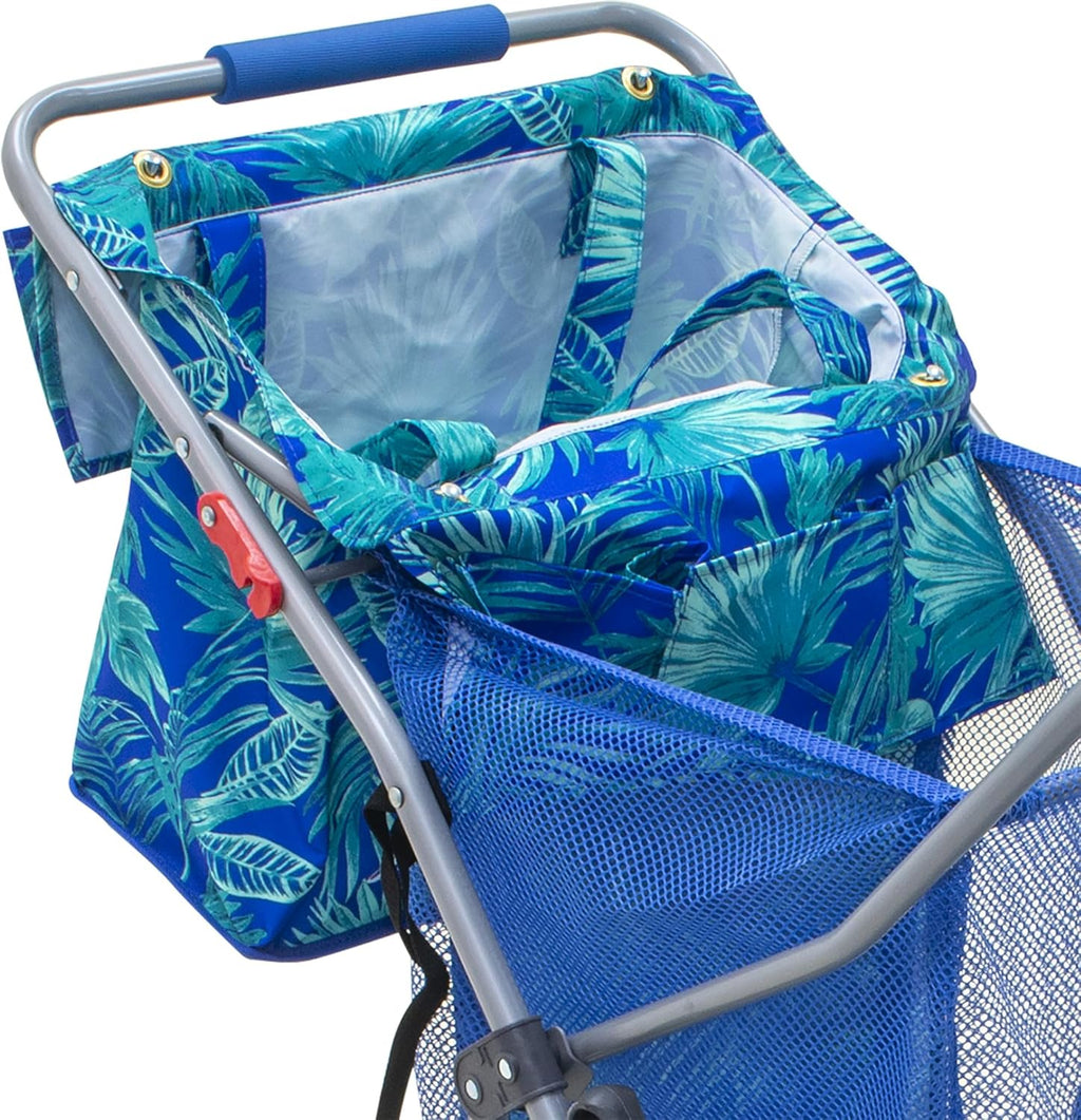 Tommy Bahama Beach Cart - Deluxe Folding Caddy for Towels & Accessories | Holds 48-Quart Cooler & 4 Chairs, Blue